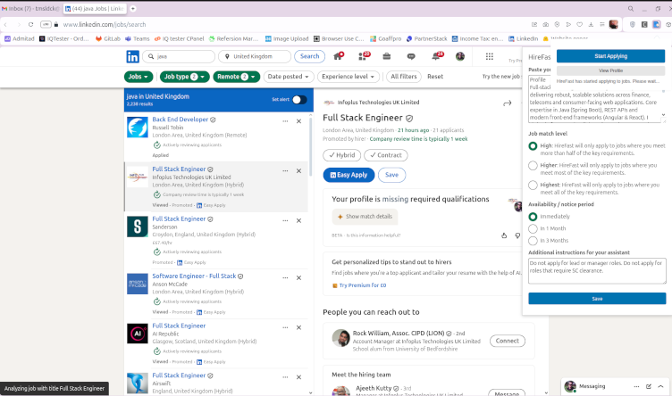 HireFast browser extension screenshot